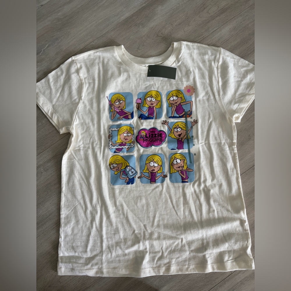 Disney Lizzie McGuire Cream Graphic Tee with Cartoon Icons